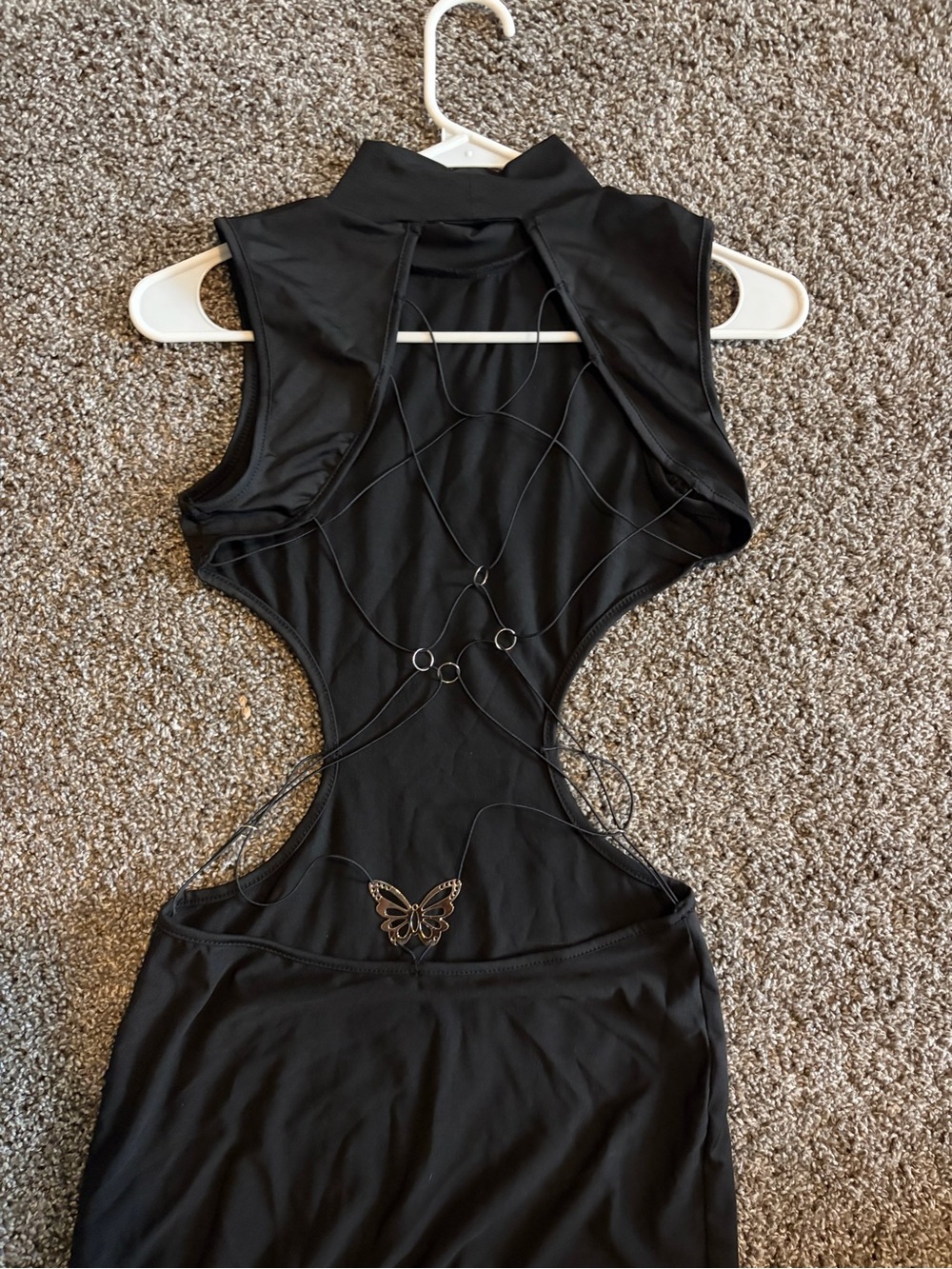Black Turtleneck Maxi Dress with Butterfly Criss Cross Back